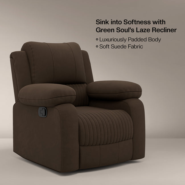 Laze (R1) Single Seater Electric Recliner Sofa with Soft Suede Fabric