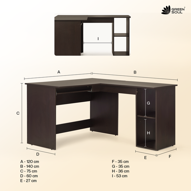 Green Soul Brixton L-Shaped Corner Desk (4ft + 4.5ft) | Engineered Wood
