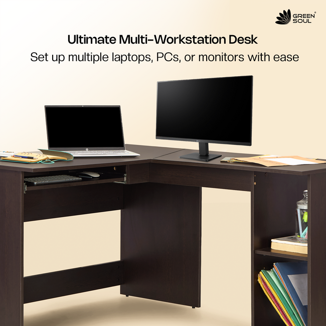 Green Soul Brixton L-Shaped Corner Desk (4ft + 4.5ft) | Engineered Wood