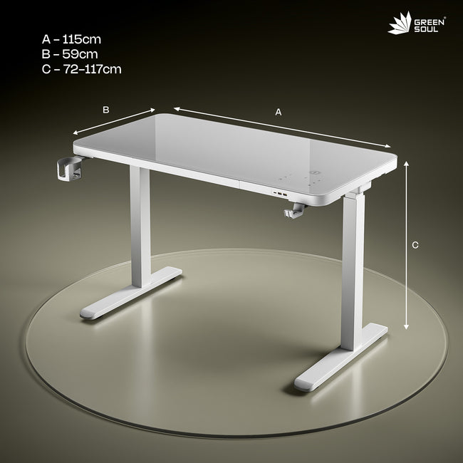 Prism Premium Height Adjustable Table Writable Glass Top with Integrated Smart Charging & Touch Controller
