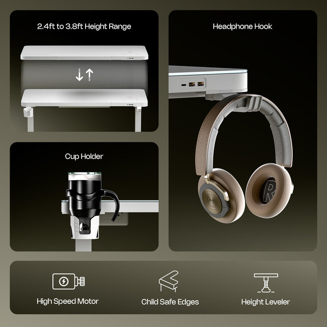Prism Premium Height Adjustable Table Writable Glass Top with Integrated Smart Charging & Touch Controller