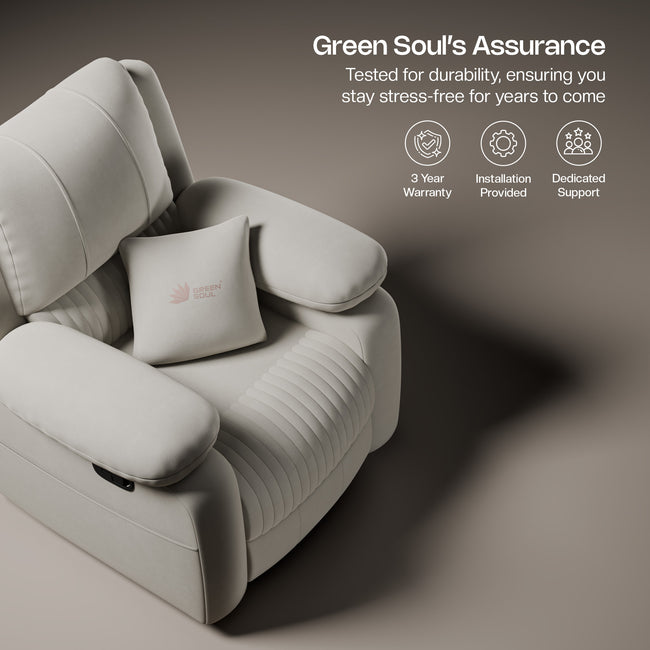 Green Soul Laze 2.0 Rock, Revolve & Recline (R3) Easy Access Side Pocket & Soft Cushion Single Seater Manual Recliner Sofa