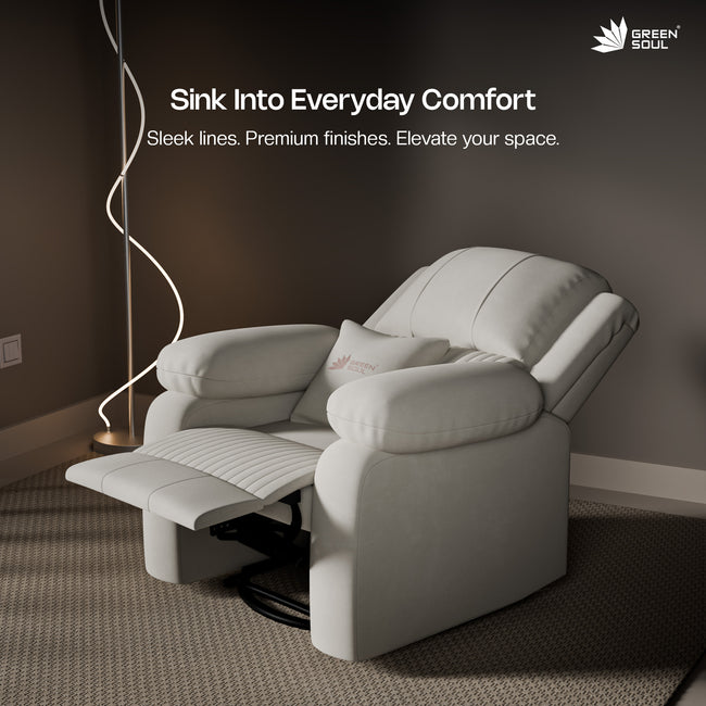 Green Soul Laze 2.0 Rock, Revolve & Recline (R3) Easy Access Side Pocket & Soft Cushion Single Seater Manual Recliner Sofa