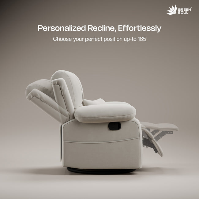 Green Soul Laze 2.0 Rock, Revolve & Recline (R3) Easy Access Side Pocket & Soft Cushion Single Seater Manual Recliner Sofa