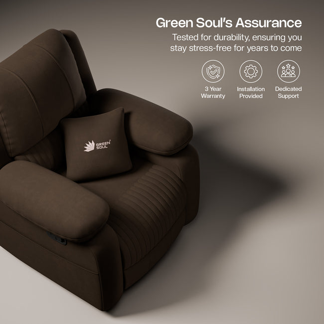 Green Soul Laze 2.0 Rock, Revolve & Recline (R3) Easy Access Side Pocket & Soft Cushion Single Seater Manual Recliner Sofa