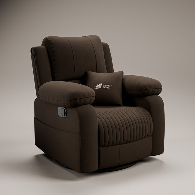 Green Soul Laze 2.0 Rock, Revolve & Recline (R3) Easy Access Side Pocket & Soft Cushion Single Seater Manual Recliner Sofa
