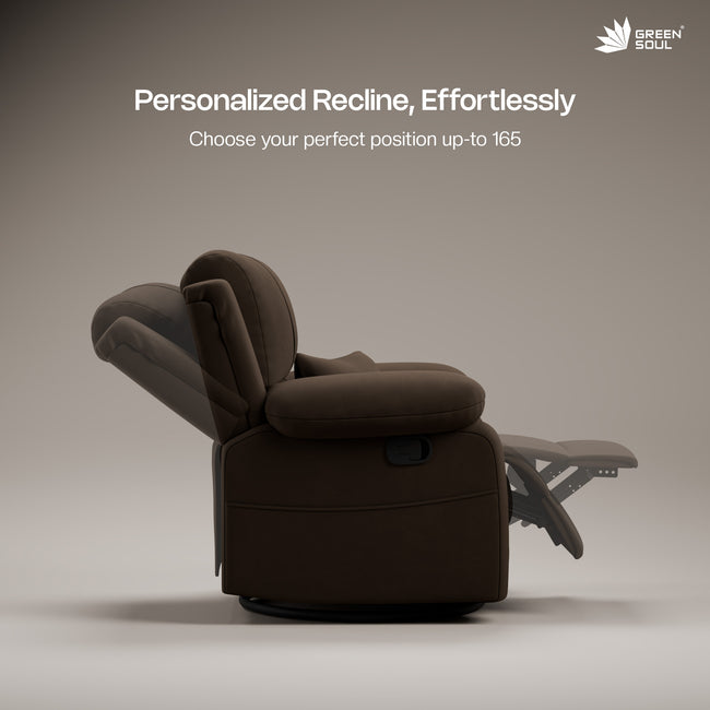 Green Soul Laze 2.0 Rock, Revolve & Recline (R3) Easy Access Side Pocket & Soft Cushion Single Seater Manual Recliner Sofa