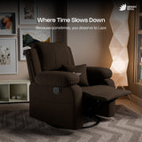 Green Soul Laze 2.0 Rock, Revolve & Recline (R3) Easy Access Side Pocket & Soft Cushion Single Seater Manual Recliner Sofa