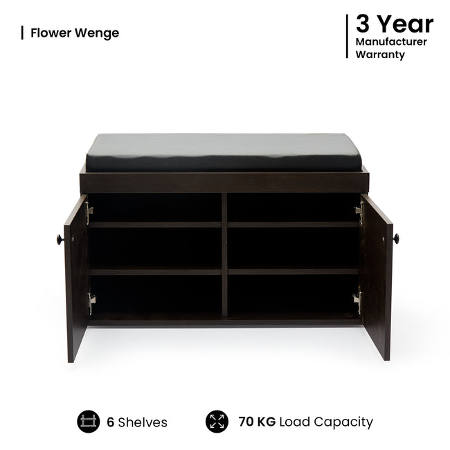 Fortuna 2 Door Shoe Rack with Seating 3 Shelves, 2 Doors Stores up to 12 Pair of Shoes
