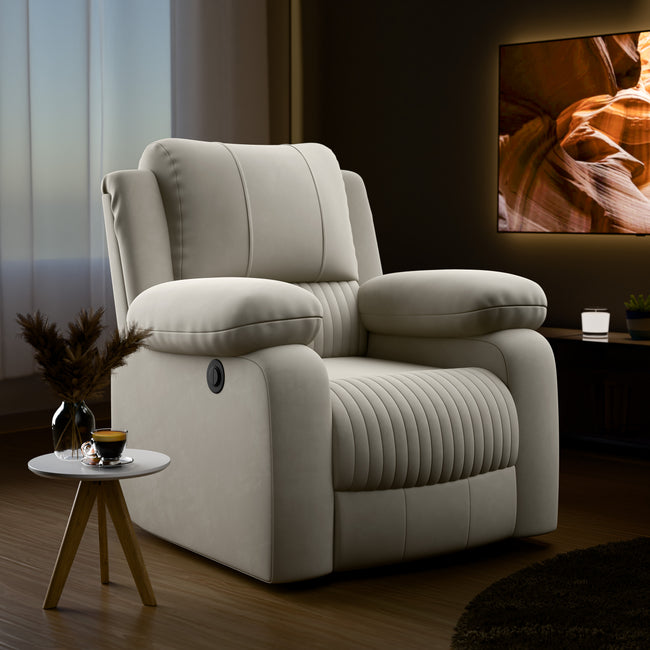 Laze (R1) Single Seater Electric Recliner Sofa with Soft Suede Fabric