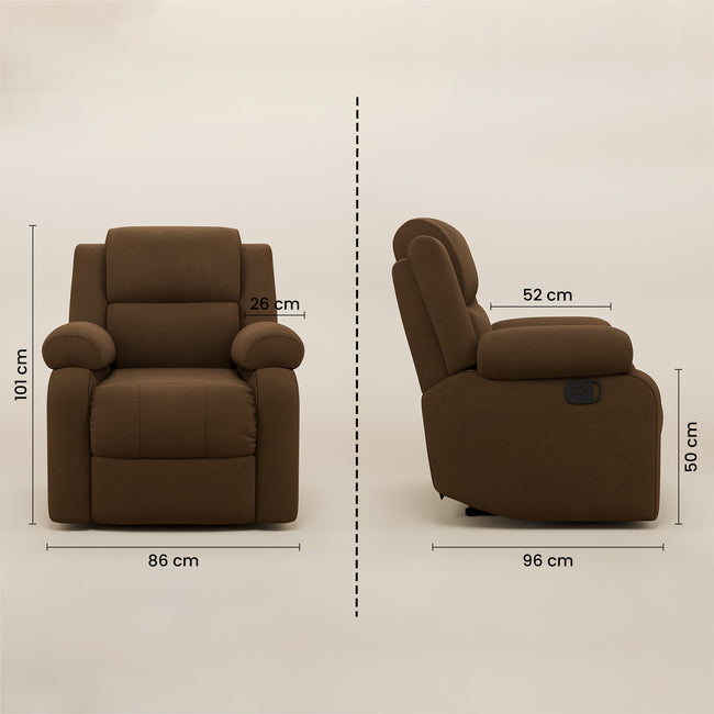 Comfy Rocking Revolving and Recline 1 Seater Recliner Sofa with Soft Suede Fabric