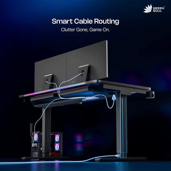 Phantom Gaming Height Adjustable Table with Smart Cable Routing and Inbuilt Monitor Riser