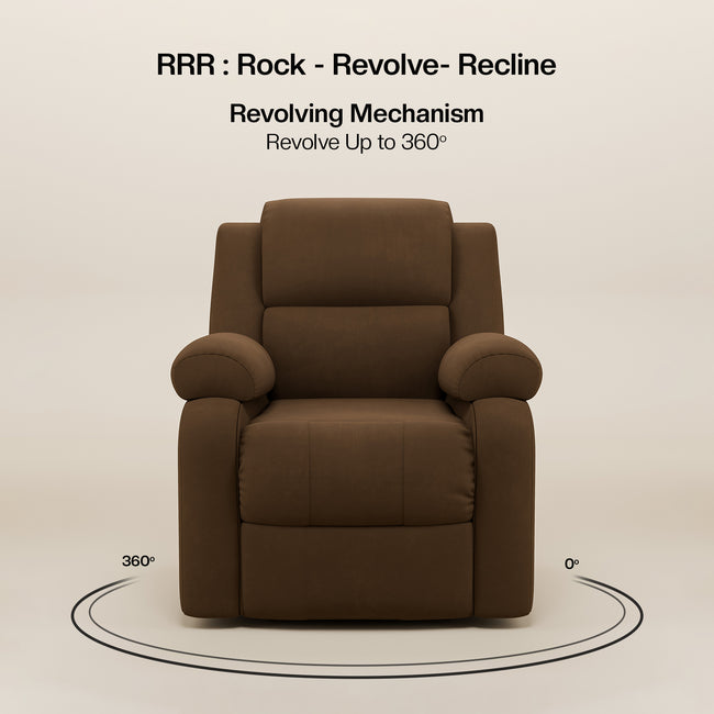 Comfy Rocking Revolving and Recline 1 Seater Recliner Sofa with Soft Suede Fabric