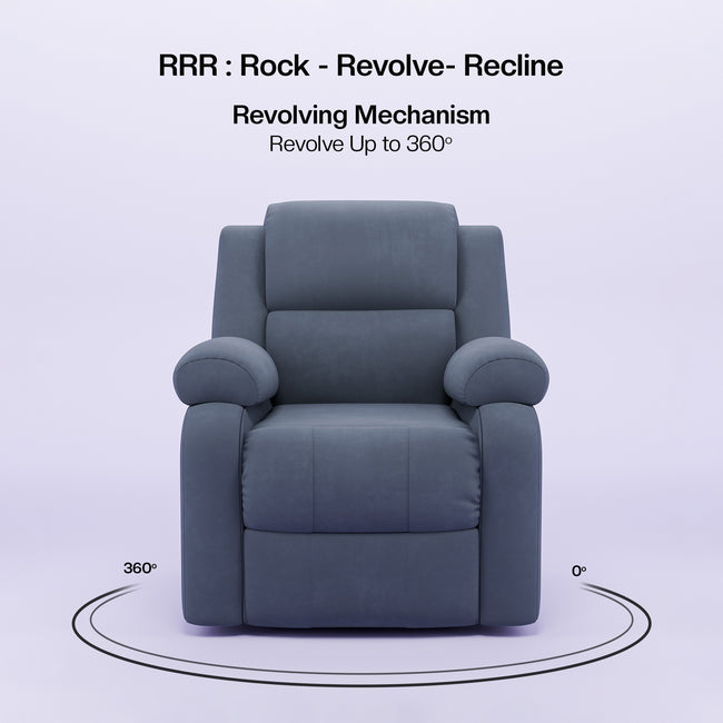 Comfy Rocking Revolving and Recline 1 Seater Recliner Sofa with Soft Suede Fabric