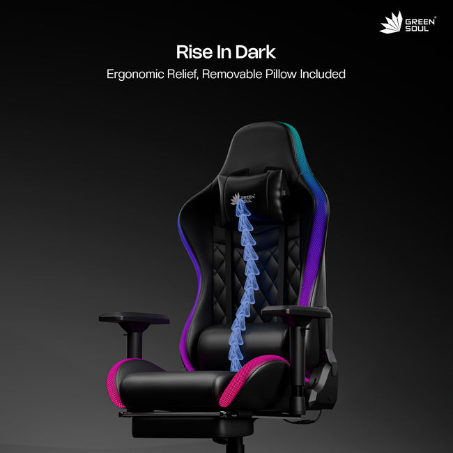 Green Soul Ghost RGB Ergonomic Gaming Chair Premium PU Leather Upholstery with Diamond Stitching