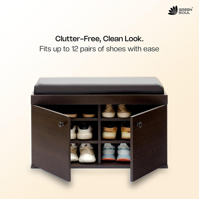 Fortuna 2 Door Shoe Rack with Seating 6 Shelves, 2 Doors Stores up to 12 Pair of Shoes