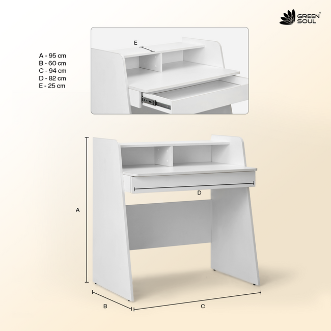 Green Soul Ripple Study Table for Home & Office |  3ft Wide | IS 3087 Certified