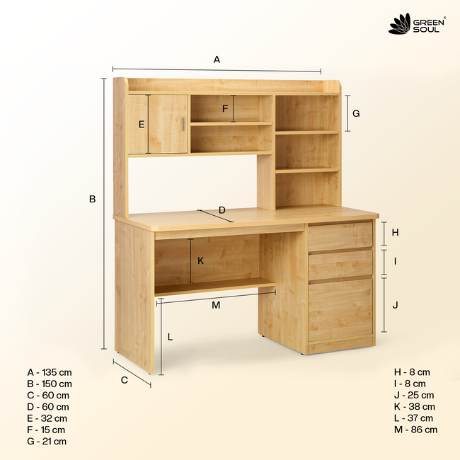 Green Soul Luxari Study Table for Home & Office – 4.4ft BIS Certified Engineered Wood