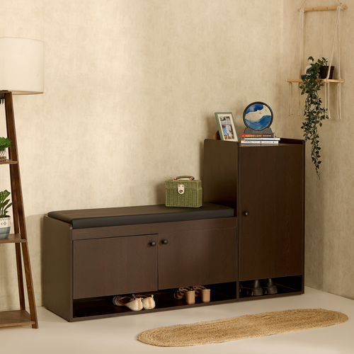 Fortuna 2+1 Door Engineered Wood Shoe Rack with Seating 8 Shelves, 3 Doors Stores up to 25 Pair of Shoes