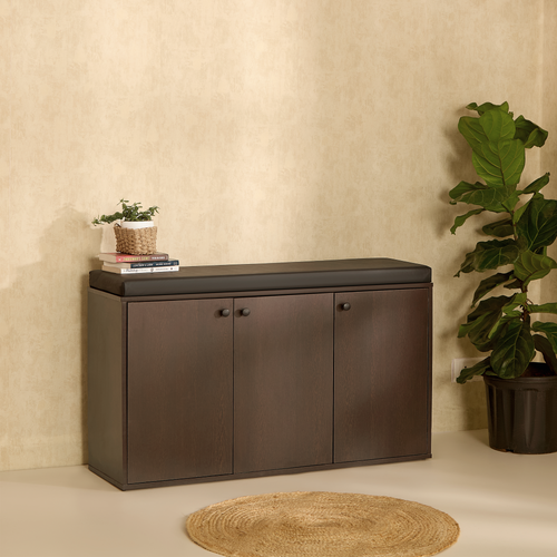 Fortuna 3 Door Engineered Wood Shoe Rack with Seating 7 Shelves, 3 Doors Stores up to 21 Pair of Shoes