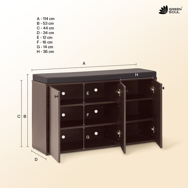 Fortuna 3 Door Engineered Wood Shoe Rack with Seating 7 Shelves, 3 Doors Stores up to 21 Pair of Shoes