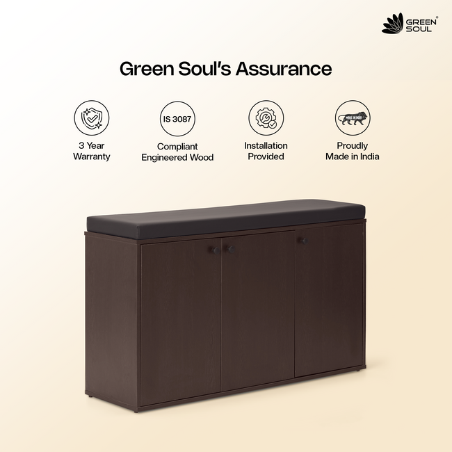 Fortuna 3 Door Engineered Wood Shoe Rack with Seating 7 Shelves, 3 Doors Stores up to 21 Pair of Shoes