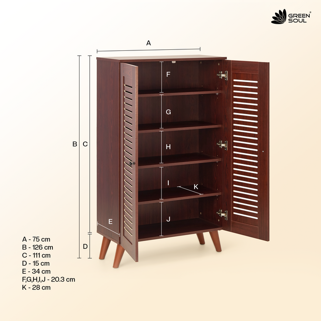 Zuvio 2 Door 4ft Engineered Wood Ventilated Shoe Rack 5 Shelves 2 Doors Stores up to 16 Pair of Shoes