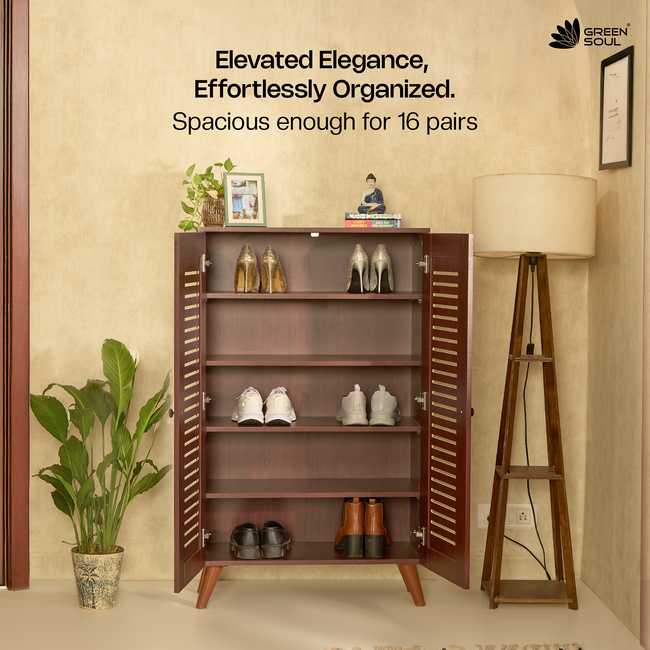 Zuvio 2 Door 4ft Engineered Wood Ventilated Shoe Rack 5 Shelves 2 Doors Stores up to 16 Pair of Shoes