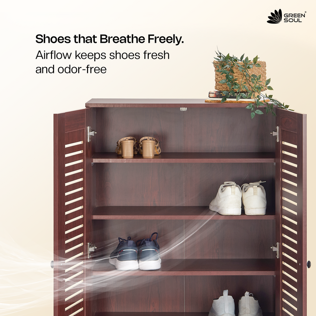 Zuvio 2 Door 4ft Engineered Wood Ventilated Shoe Rack 5 Shelves 2 Doors Stores up to 16 Pair of Shoes