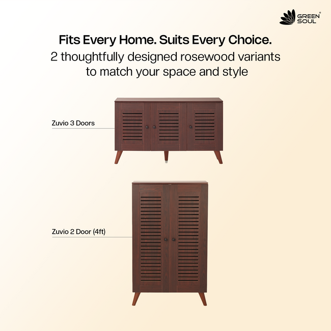 Zuvio 2 Door 4ft Engineered Wood Ventilated Shoe Rack 5 Shelves 2 Doors Stores up to 16 Pair of Shoes
