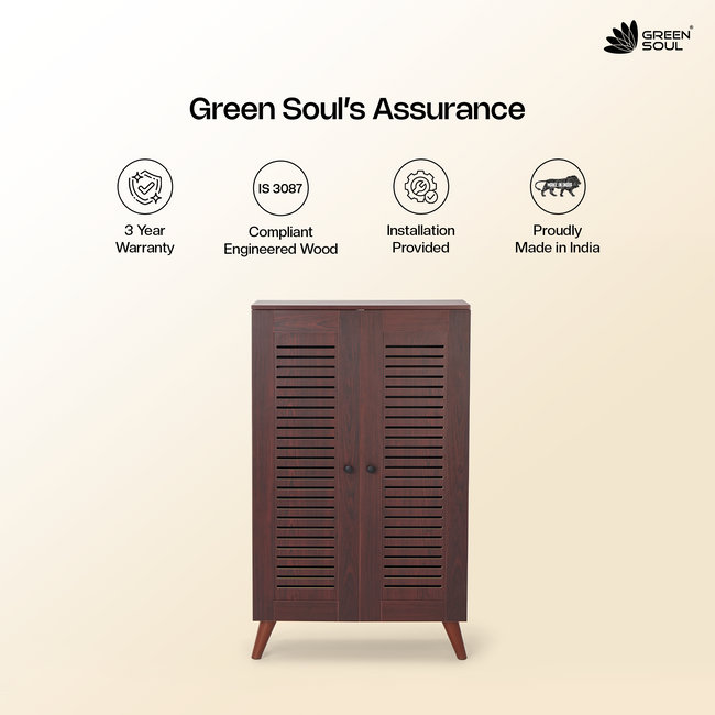 Zuvio 2 Door 4ft Engineered Wood Ventilated Shoe Rack 5 Shelves 2 Doors Stores up to 16 Pair of Shoes