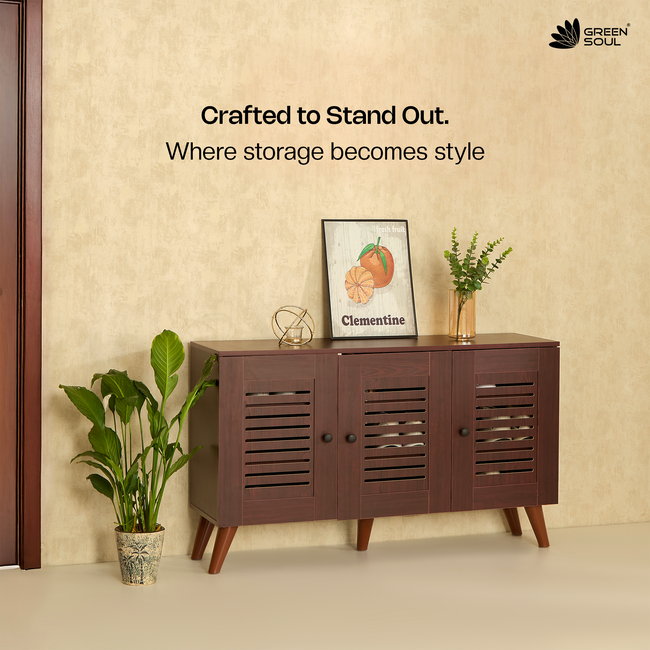 Zuvio 3 Door Shoe Rack in Oak and White Color by Green Soul