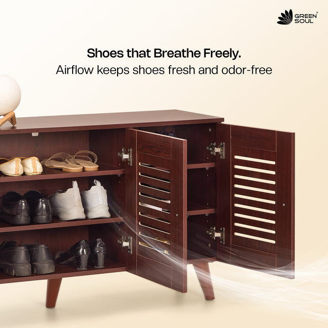Zuvio 3 Door Shoe Rack in Oak and White Color by Green Soul