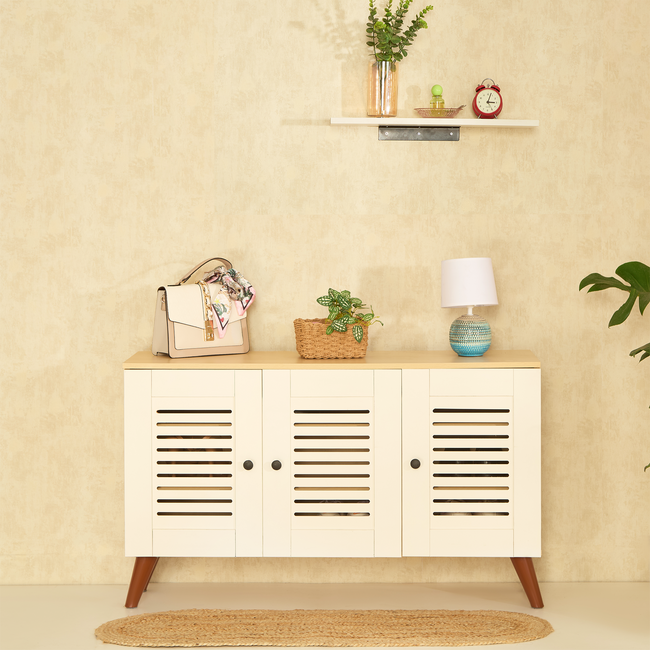 Zuvio 3 Door Shoe Rack in Oak and White Color by Green Soul