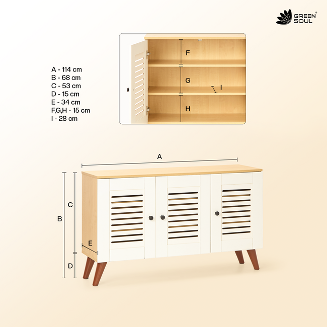 Zuvio 3 Door Shoe Rack in Oak and White Color by Green Soul