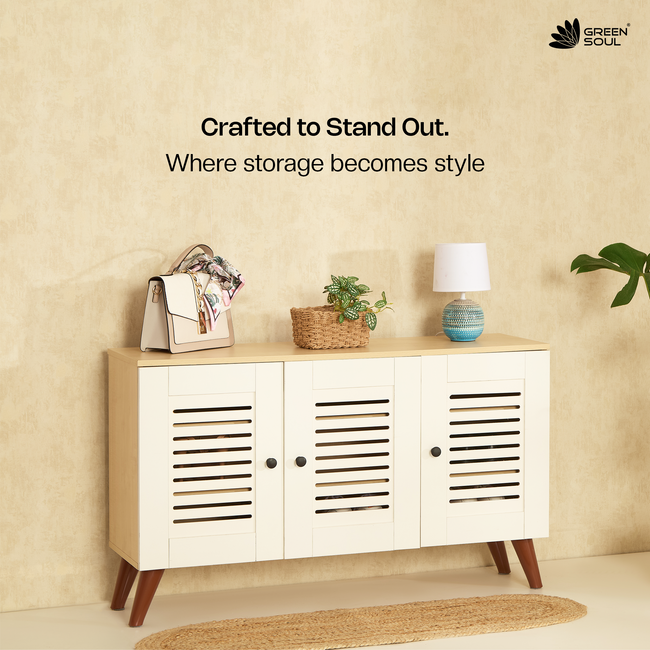 Zuvio 3 Door Shoe Rack in Oak and White Color by Green Soul