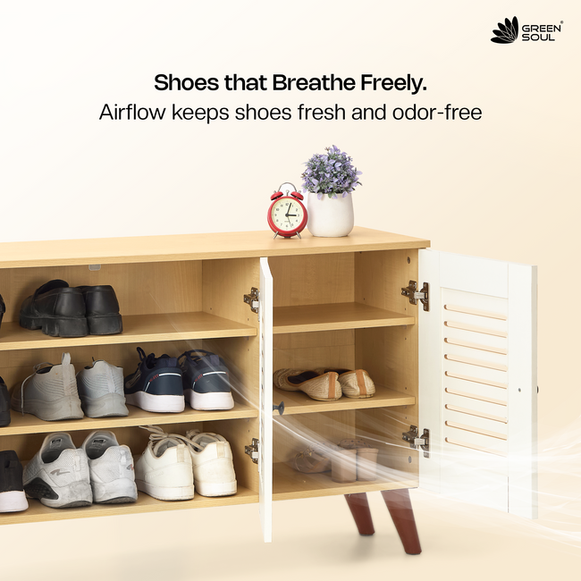 Zuvio 3 Door Shoe Rack in Oak and White Color by Green Soul