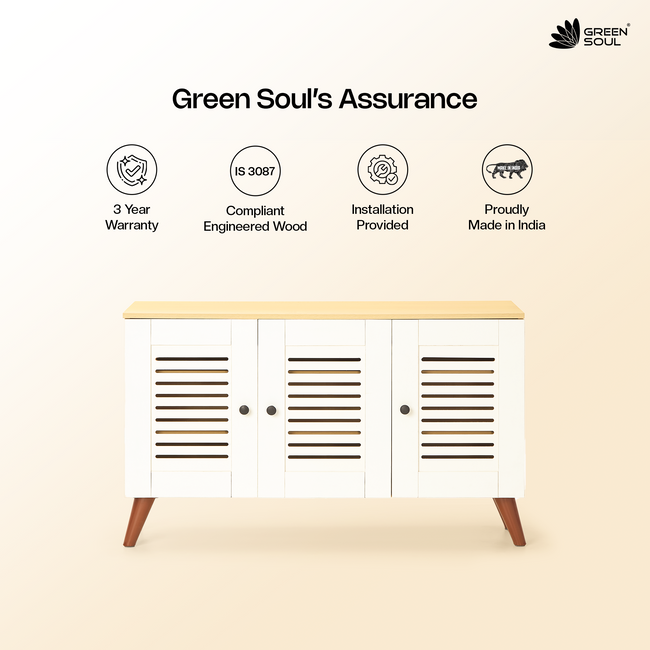 Zuvio 3 Door Shoe Rack in Oak and White Color by Green Soul