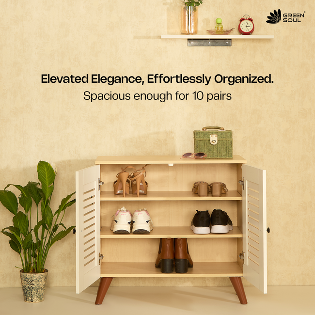 Zuvio 2 Door Engineered Wood Ventilated Shoe Rack 3 Shelves 2 Doors Stores up to 10 Pair of Shoes