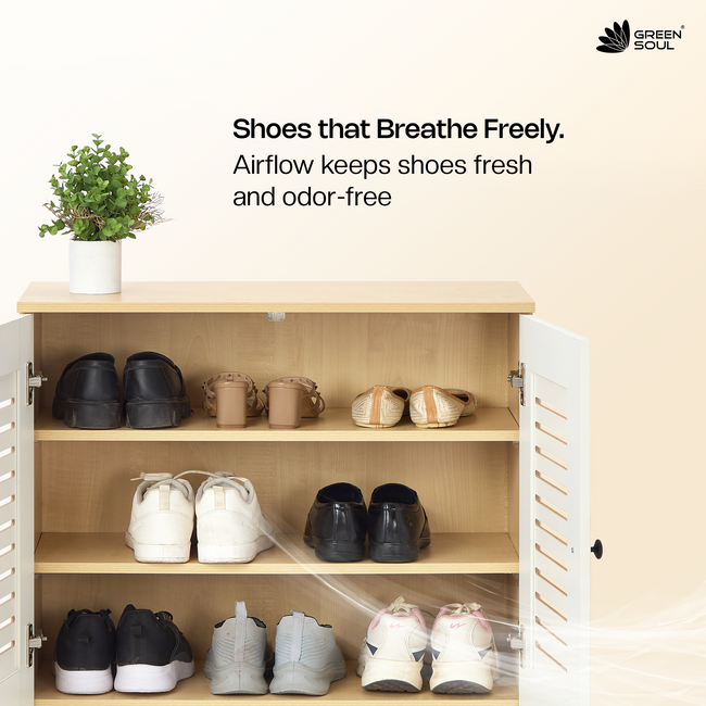 Zuvio 2 Door Engineered Wood Ventilated Shoe Rack 3 Shelves 2 Doors Stores up to 10 Pair of Shoes