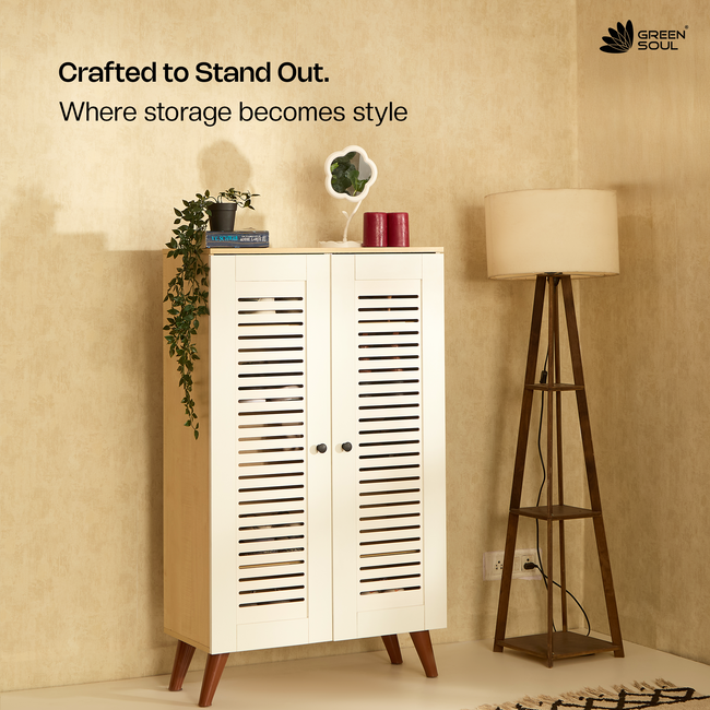 Zuvio 2 Door 4ft Engineered Wood Ventilated Shoe Rack 5 Shelves 2 Doors Stores up to 16 Pair of Shoes