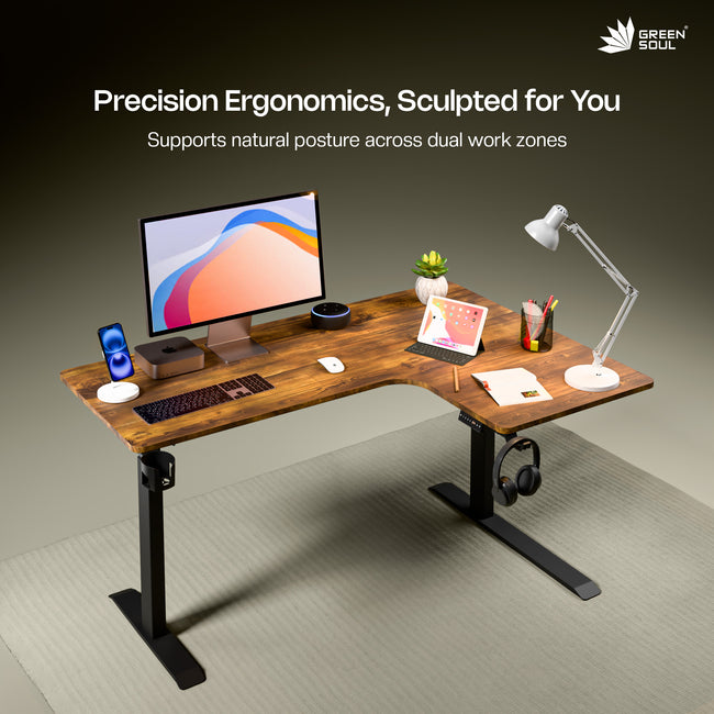 Green Soul Oasis L-Shape Premium Height Adjustable Table with Dual Motors