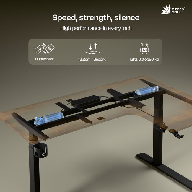 Green Soul Oasis L-Shape Premium Height Adjustable Table with Dual Motors