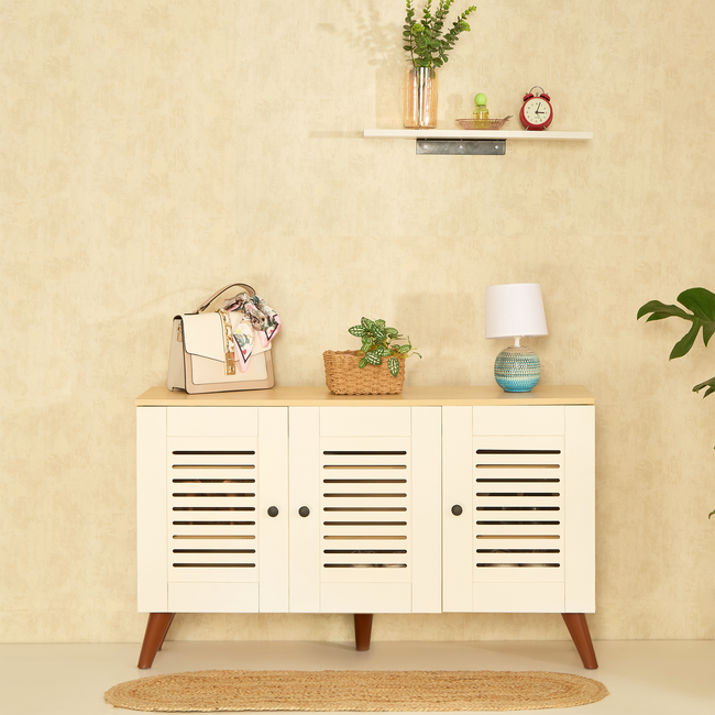 Zuvio 3 Door Shoe Rack in Oak and White Color by Green Soul