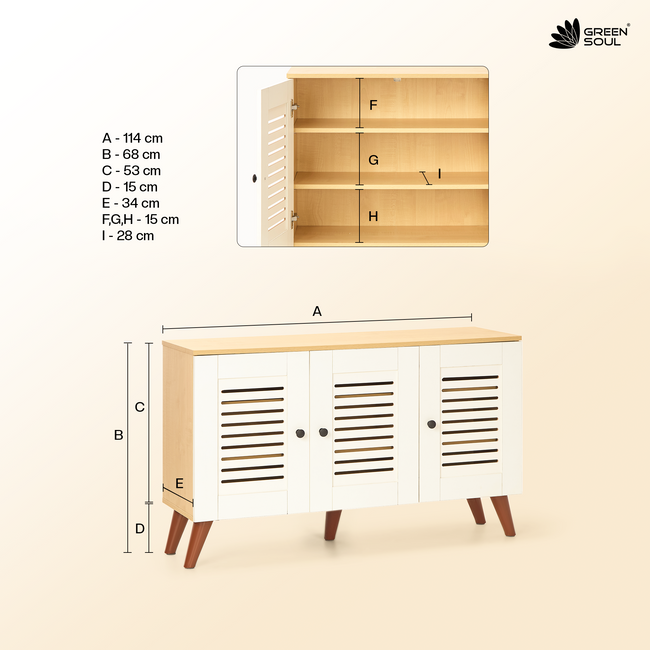 Zuvio 3 Door Shoe Rack in Oak and White Color by Green Soul