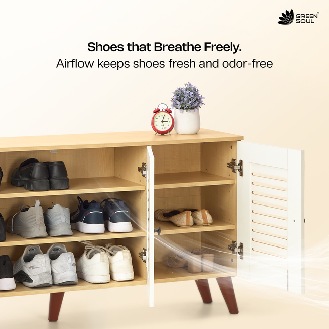 Zuvio 3 Door Shoe Rack in Oak and White Color by Green Soul