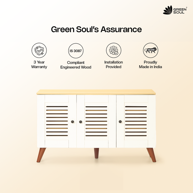 Zuvio 3 Door Shoe Rack in Oak and White Color by Green Soul