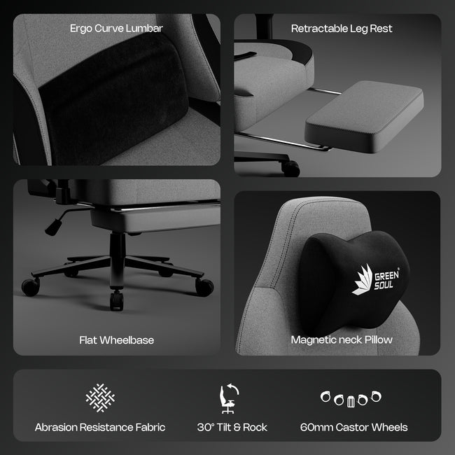 Green Soul Vision Pro V2 Premium Fabric 4D Armrests & Flat Wheelbase Ergonomic Gaming Chair