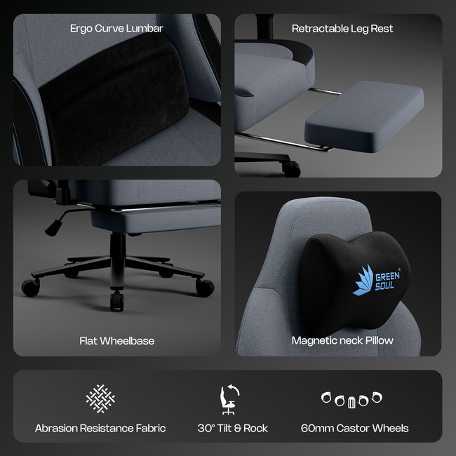 Green Soul Vision Pro V2 Premium Fabric 4D Armrests & Flat Wheelbase Ergonomic Gaming Chair