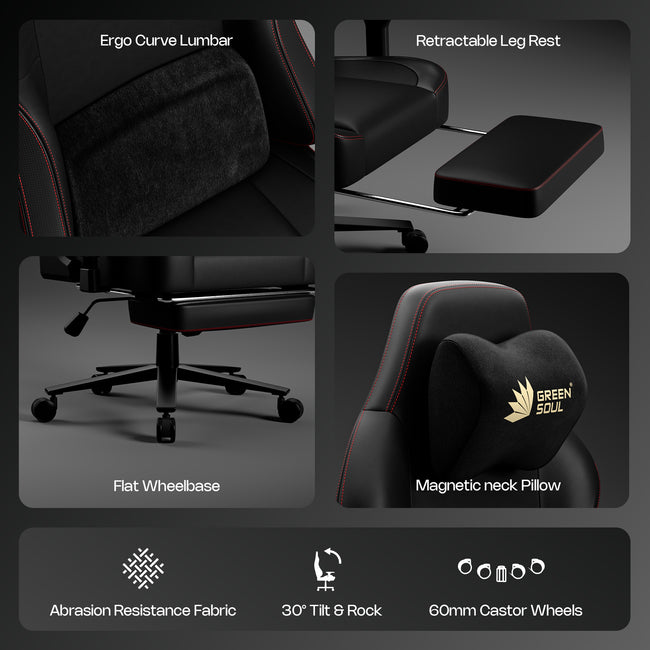 Green Soul Vision Pro V2 Premium Fabric 4D Armrests & Flat Wheelbase Ergonomic Gaming Chair